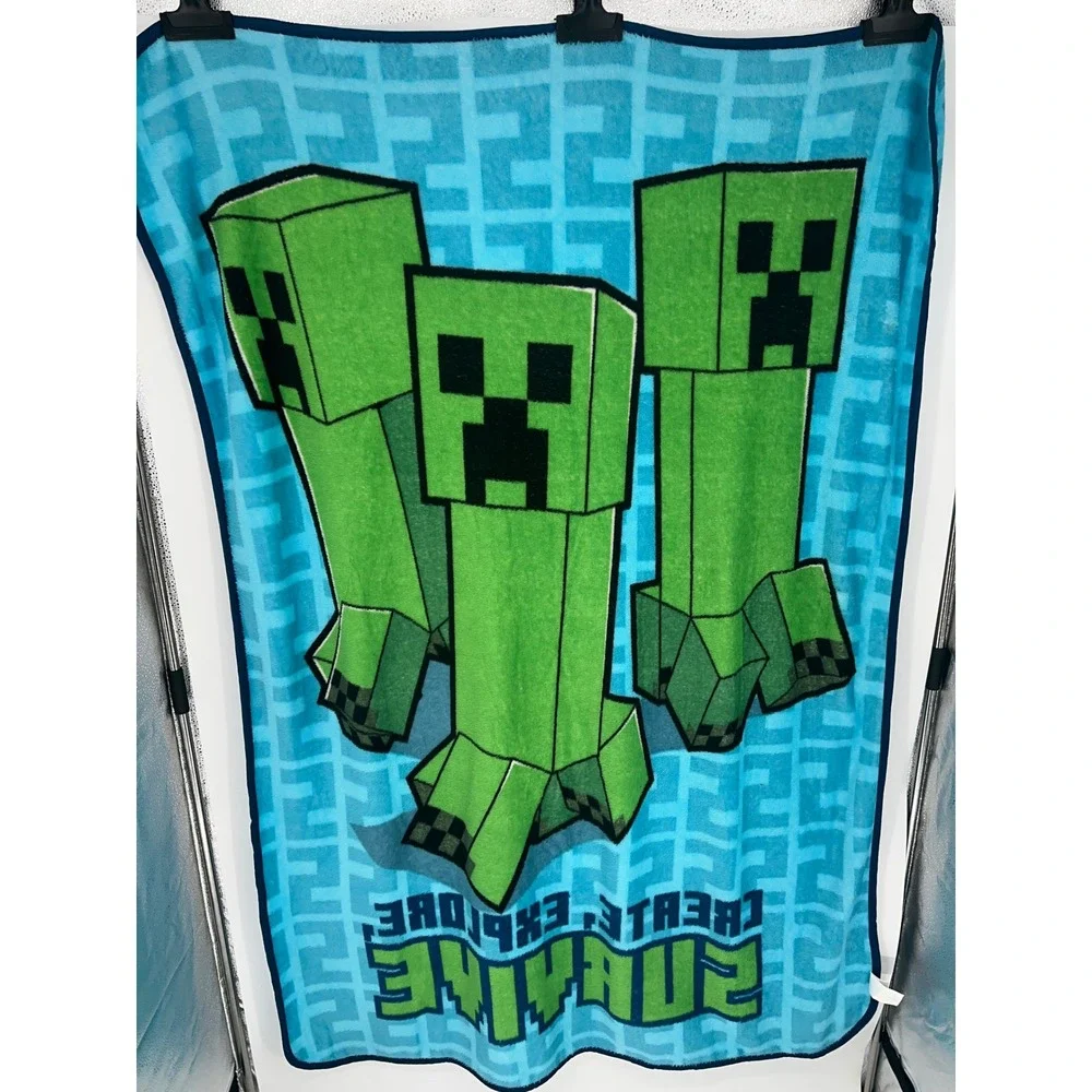 Minecraft Creeper Kids‎ Throw Blanket .Create, Explore, Survive. Blue,  Green